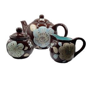 PIER 1  "Cassidy" Hand Painted Tea Service No Chips or Cracks, Retro‎ Design